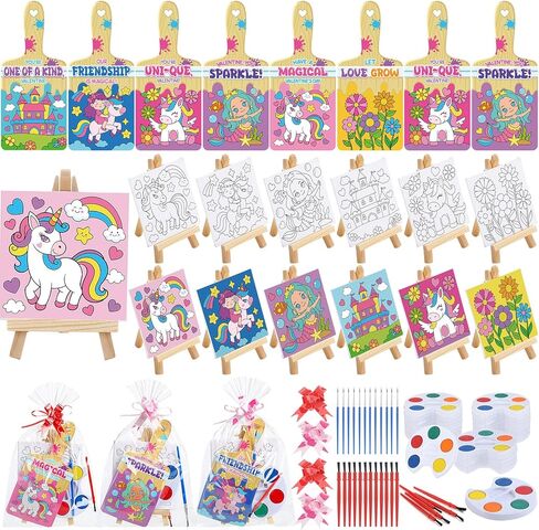 Pajean 24 Sets Valentines Day Gifts Watercolor Paint Set with Paintbrush Wooden Easel Mini Painting Canvas Panel Valentines Craft Exchange Gifts for Paint and Sip Supplies (Ocean) in Saudi Arabia