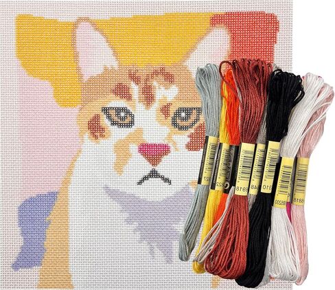 Howie's Needlepoint Cat Needlepoint Kits, 18CT Printed Embroidery Pattern Starter Kits, Stamped Patterns Canvas Kits(Cute Cat with Paw,7x7inch) in Kuwait