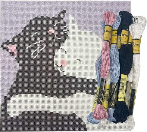 مجموعات Howie's Needlepoint Cat Needlepoint، مجموعات بداية نمط التطريز المطبوع 18 قيراط، مجموعات قماش بأنماط مختومة (قطة لطيفة مع مخلب، 7 × 7 بوصة) in Saudi Arabia