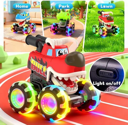 Monster Truck Toys, 3 Pack Light Up Cars for Toddlers, Baby Animal Toy Trucks Dino Cars with LED Lightning Wheels, Press & Go Car with Moving Mouth for Kids Boys Girls Christmas Birthday Gifts in Kuwait