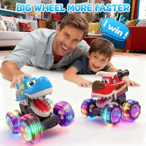 Monster Truck Toys, 3 Pack Light Up Cars for Toddlers, Baby Animal Toy Trucks Dino Cars with LED Lightning Wheels, Press & Go Car with Moving Mouth for Kids Boys Girls Christmas Birthday Gifts in Kuwait