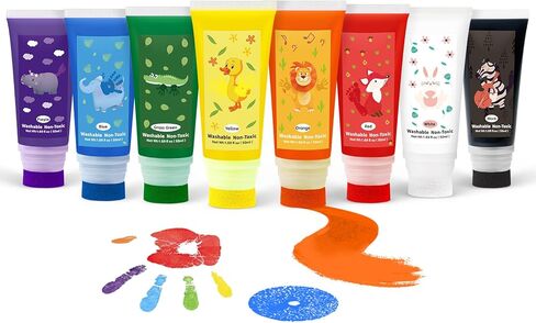 Washable Finger Paint with a Sponge Head, 8 Colors (1.69fl oz/Tube) Non-toxic, Toddler Painting Set for Kids Boys Girls Gifts, Hand-Painted DIY in Saudi Arabia