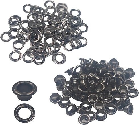 AUXBC 100 Sets 1/4 Inch Black Grommets with Washers, 6mm Metal Eyelets Kit for DIY Crafts, Canvas Fabric, Leather Projects, Clothing Repair, Bags and Banner Making in Saudi Arabia