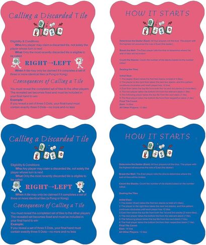 4 قطع من بلاط الماجونج مع قواعد ماجونج مطبوعة - خلاط ماجونج يدوي وبطاقات خلط للمبتدئين، مجموعة إكسسوارات هدايا ماجونج المتينة (الوردي والأخضر) in Kuwait