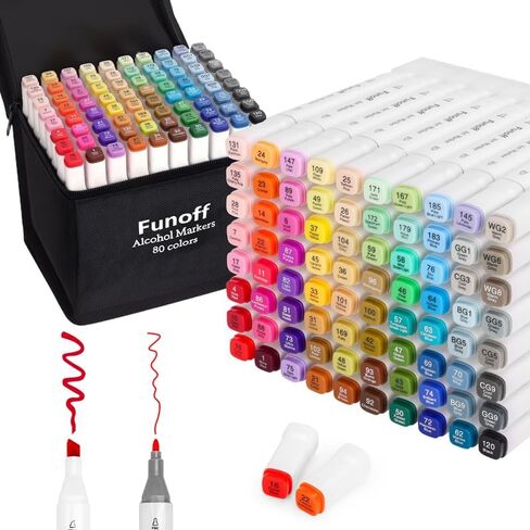 Funoff Alcohol Markers, 100 Colors Fine & Chisel Dual Tip Art Markers, Permanent Sketch Marker for Adult Coloring, Drawing, Sketching, Illustration in Kuwait