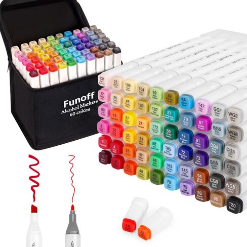 Funoff Alcohol Markers, 100 Colors Fine & Chisel Dual Tip Art Markers, Permanent Sketch Marker for Adult Coloring, Drawing, Sketching, Illustration in Kuwait
