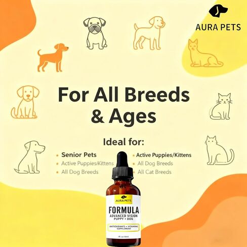 Advanced Vision Formula for Dogs, AuraPets Vision Formula, with Lutein, Zeaxanthin, Astaxanthin, Supports Vision and Reduces Cloudiness, 30ml (2pcs) in Saudi Arabia