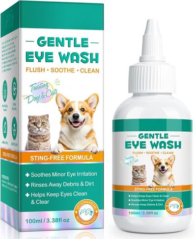 قطرات عين الحيوانات الأليفة للكلاب والقطط - قطرات عين القطط اللطيفة للحكة والعيون المائية - محلول آمن لغسل العين للكلاب والقطط - 3.38 أونصة in Kuwait