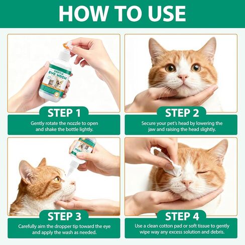 قطرات عين الحيوانات الأليفة للكلاب والقطط - قطرات عين القطط اللطيفة للحكة والعيون المائية - محلول آمن لغسل العين للكلاب والقطط - 3.38 أونصة in Kuwait