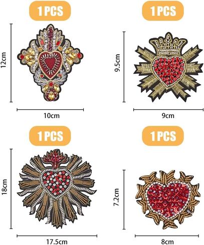 HOBBIEASY 4Pcs Heart Patches Rhinestone Bead Patch Handmade Sequin Love Patches Decorative Applique Repair Patch Bling Crystal Patches Sewing for Clothing Jeans Jackets Handbag Shoes in Saudi Arabia