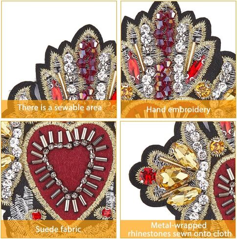HOBBIEASY 4Pcs Heart Patches Rhinestone Bead Patch Handmade Sequin Love Patches Decorative Applique Repair Patch Bling Crystal Patches Sewing for Clothing Jeans Jackets Handbag Shoes in Saudi Arabia