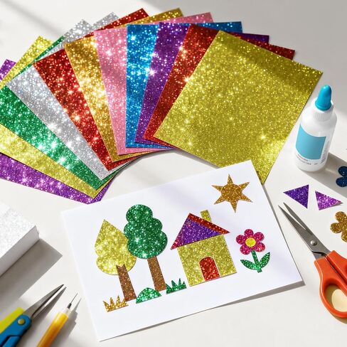100 Sheets 5" X 7" Glitter Cardstock,50 Assorted Colors 250GSM/92LB Glitter Card stock,No-Shed Sparkly Glitter Paper for Arts and Crafts, Decorative, Card Making, Scrapbooking, DIY Projects in Kuwait