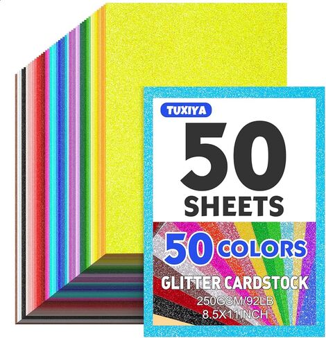 100 Sheets 5" X 7" Glitter Cardstock,50 Assorted Colors 250GSM/92LB Glitter Card stock,No-Shed Sparkly Glitter Paper for Arts and Crafts, Decorative, Card Making, Scrapbooking, DIY Projects in Kuwait