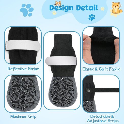 Dog Socks to Prevent Licking Paws, Anti Slip Dog Boots & Paw Protectors for Hardwood Floors, Toe Grips for Small Medium Large Senior Dogs, Dog Shoes for Hot/Cold Pavement(Black Bone,L) in Saudi Arabia
