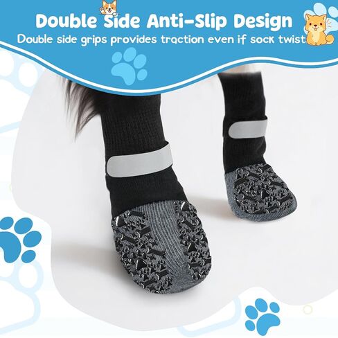 Dog Socks to Prevent Licking Paws, Anti Slip Dog Boots & Paw Protectors for Hardwood Floors, Toe Grips for Small Medium Large Senior Dogs, Dog Shoes for Hot/Cold Pavement(Black Bone,L) in Saudi Arabia