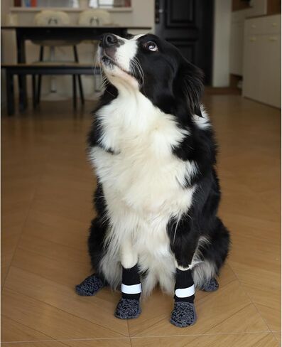 Dog Socks to Prevent Licking Paws, Anti Slip Dog Boots & Paw Protectors for Hardwood Floors, Toe Grips for Small Medium Large Senior Dogs, Dog Shoes for Hot/Cold Pavement(Black Bone,L) in Saudi Arabia