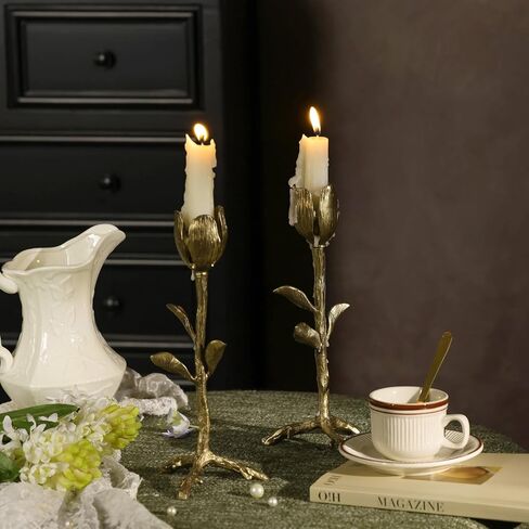 NIKKY HOME Gold Tulip Taper Candle Holders, Vintage Elegant Flower Shaped Metal Candlestick for Table Centerpieces, Wedding Decor and Dinner Party in Saudi Arabia