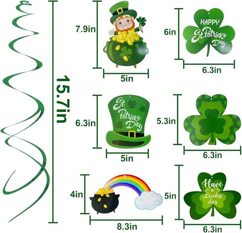 TURNMEON 42 Pack St. Patrick's Day Party Decorations Green Paper Fans Hanging Ceiling Foil Swirls Lucky Shamrocks Leprechaun Cutout St.Patrick's Day Decorations Indoor Home Irish Party Supplies in Saudi Arabia