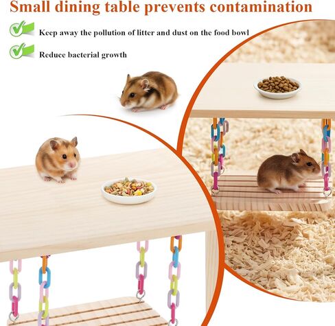 Natural Pine Wood Hamster Playgroundwith Hanging Chain Swing -Small AnimaActivity Center, Safe Chew Toy CageFurniture for Dwarf Hamsters, Mice,Gerbils, Rats, Small Pets Interactive PlayTable in Kuwait