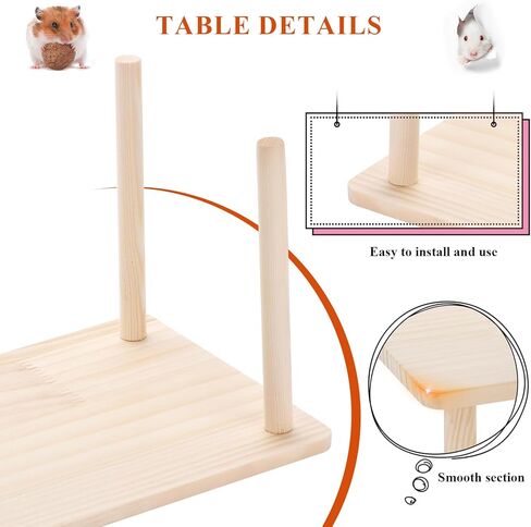 Natural Pine Wood Hamster Playgroundwith Hanging Chain Swing -Small AnimaActivity Center, Safe Chew Toy CageFurniture for Dwarf Hamsters, Mice,Gerbils, Rats, Small Pets Interactive PlayTable in Kuwait