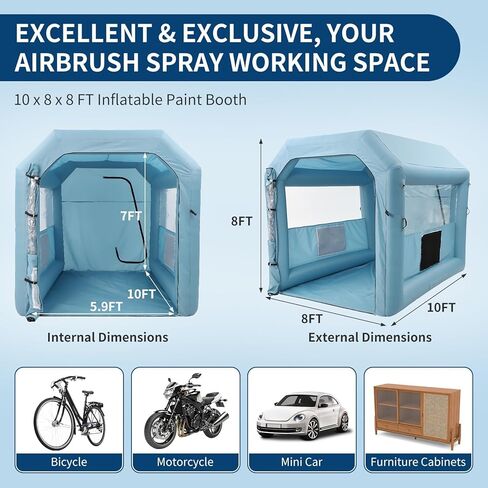 10x8x8 FT Inflatable Paint Booth, Portable Inflatable Spray Booth Tent with 480W Blower and 3-Layer Filter System, Ideal for DIY Spray Car Motorcycle Garage Furniture Part Painting, Blue in Saudi Arabia