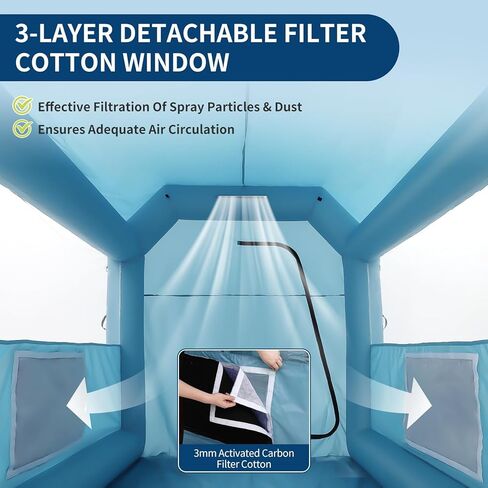 10x8x8 FT Inflatable Paint Booth, Portable Inflatable Spray Booth Tent with 480W Blower and 3-Layer Filter System, Ideal for DIY Spray Car Motorcycle Garage Furniture Part Painting, Blue in Saudi Arabia