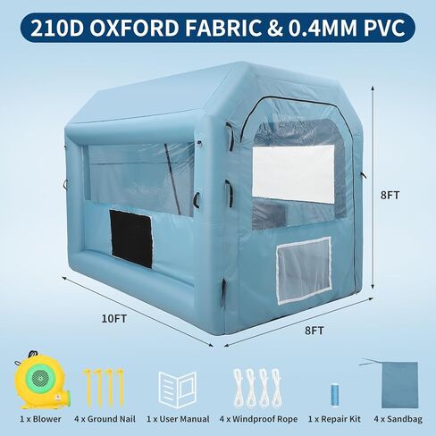 10x8x8 FT Inflatable Paint Booth, Portable Inflatable Spray Booth Tent with 480W Blower and 3-Layer Filter System, Ideal for DIY Spray Car Motorcycle Garage Furniture Part Painting, Blue in Saudi Arabia