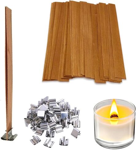100 Pcs Wood Wicks, Thicken Wooden Candle Wicks for Candle Making, Smokeless Wood Wick Candles That Crackle, DIY Candle Making Supplies for Soy Wax, Bees Wax, Coconut Wax with Metal Base (50 Sets) in Saudi Arabia