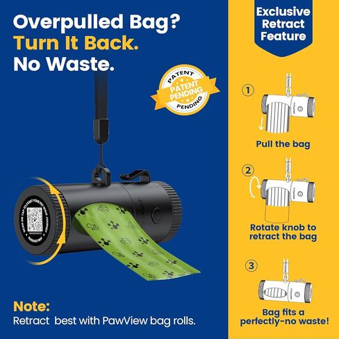 Dog Poop Bag Holder with 4 Modes Flashlight Rechargeable, Smart Dispenser with Used Bags Hook & Retractable Bags Design, Dog Walking Accessory with Carabiner Clip Fits Any Leash (60 Bags Included) in Saudi Arabia