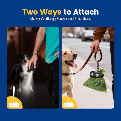 Dog Poop Bag Holder with 4 Modes Flashlight Rechargeable, Smart Dispenser with Used Bags Hook & Retractable Bags Design, Dog Walking Accessory with Carabiner Clip Fits Any Leash (60 Bags Included) in Saudi Arabia