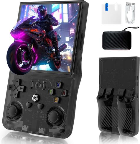 R36MAX Handheld Game Console, Built-in 4000mAh Battery, 4K HD 4" IPS Glass Screen, Supports 18000+ Classic Games, Linux-Based Retro Gaming Console (Black) in Saudi Arabia