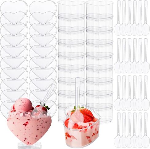 80 Pack Valentine's Day Heart Shaped Dessert Cups 5 oz and 3 oz Mini Dessert Cups with Spoons Clear Plastic Appetizer Heart Parfait Containers Disposable Containers for Cakes Wedding in Saudi Arabia