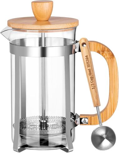 صانع القهوة بالضغط الفرنسي من MERMOO YILAN وعصارة الشاي سعة 20 أونصة من زجاج البوروسيليكات، صانع قهوة صغير خالٍ من البلاستيك للشاي ذو الأوراق الفضفاضة، والشراب البارد ورغوة الحليب، يتضمن ملعقة قياس in Kuwait