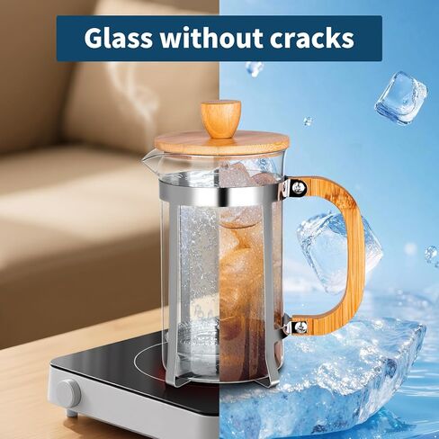 صانع القهوة بالضغط الفرنسي من MERMOO YILAN وعصارة الشاي سعة 20 أونصة من زجاج البوروسيليكات، صانع قهوة صغير خالٍ من البلاستيك للشاي ذو الأوراق الفضفاضة، والشراب البارد ورغوة الحليب، يتضمن ملعقة قياس in Kuwait