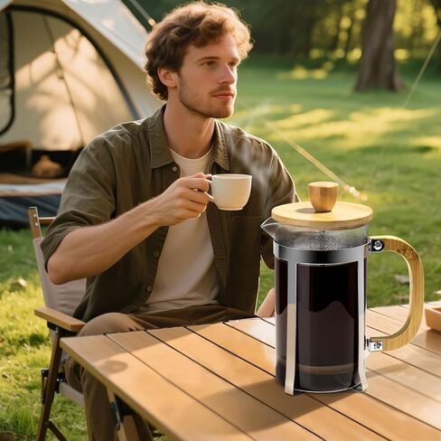 صانع القهوة بالضغط الفرنسي من MERMOO YILAN وعصارة الشاي سعة 20 أونصة من زجاج البوروسيليكات، صانع قهوة صغير خالٍ من البلاستيك للشاي ذو الأوراق الفضفاضة، والشراب البارد ورغوة الحليب، يتضمن ملعقة قياس in Kuwait