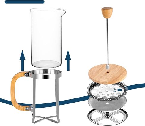 صانع القهوة بالضغط الفرنسي من MERMOO YILAN وعصارة الشاي سعة 20 أونصة من زجاج البوروسيليكات، صانع قهوة صغير خالٍ من البلاستيك للشاي ذو الأوراق الفضفاضة، والشراب البارد ورغوة الحليب، يتضمن ملعقة قياس in Kuwait