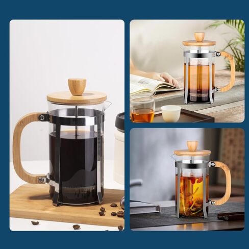 صانع القهوة بالضغط الفرنسي من MERMOO YILAN وعصارة الشاي سعة 20 أونصة من زجاج البوروسيليكات، صانع قهوة صغير خالٍ من البلاستيك للشاي ذو الأوراق الفضفاضة، والشراب البارد ورغوة الحليب، يتضمن ملعقة قياس in Kuwait