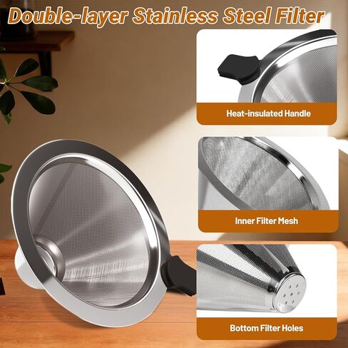 Coffee Pour Over 33.8oz 1000ml High Borosilicate Glass Pour Over Coffee Maker Set Camping with Reusable 304 Stainless Steel Filter Hand Brew Carafe Drip Suitable for Electric Ceramic Stove in Saudi Arabia