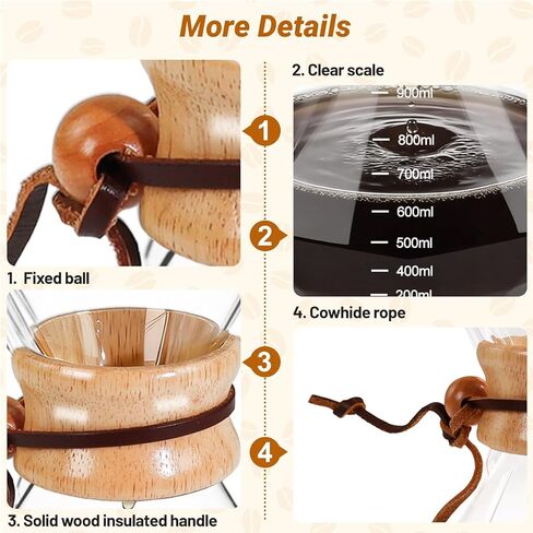 Coffee Pour Over 33.8oz 1000ml High Borosilicate Glass Pour Over Coffee Maker Set Camping with Reusable 304 Stainless Steel Filter Hand Brew Carafe Drip Suitable for Electric Ceramic Stove in Saudi Arabia