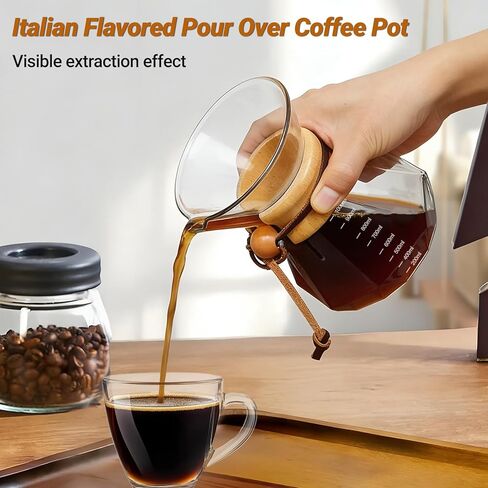 Coffee Pour Over 33.8oz 1000ml High Borosilicate Glass Pour Over Coffee Maker Set Camping with Reusable 304 Stainless Steel Filter Hand Brew Carafe Drip Suitable for Electric Ceramic Stove in Saudi Arabia