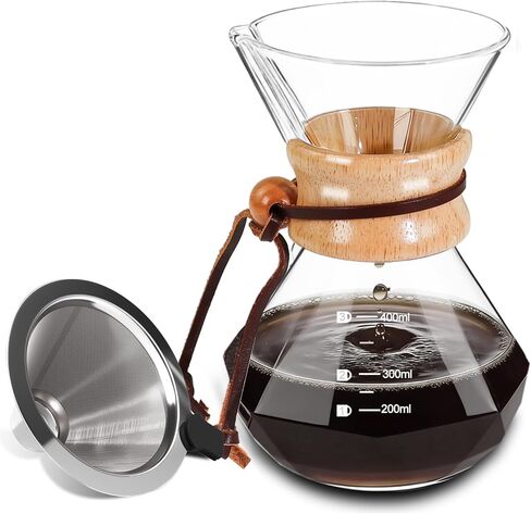 Coffee Pour Over 33.8oz 1000ml High Borosilicate Glass Pour Over Coffee Maker Set Camping with Reusable 304 Stainless Steel Filter Hand Brew Carafe Drip Suitable for Electric Ceramic Stove in Saudi Arabia