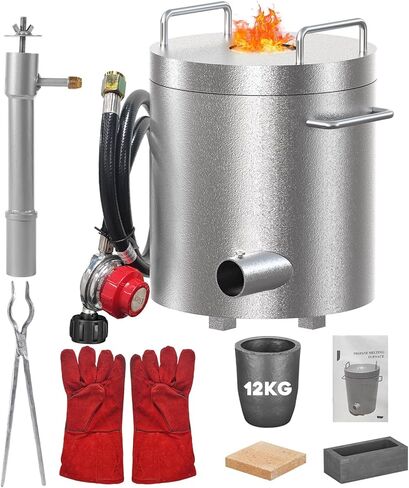 12KG Propane Melting Furnace,1300°C/2372°F Metal Smelting Furnace Kit，Foundry Home Kiln with Crucible and Tongs Casting Scrap Metal Recycle Gold Copper Silver Aluminum in Saudi Arabia