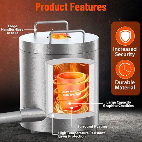 12KG Propane Melting Furnace,1300°C/2372°F Metal Smelting Furnace Kit，Foundry Home Kiln with Crucible and Tongs Casting Scrap Metal Recycle Gold Copper Silver Aluminum in Saudi Arabia