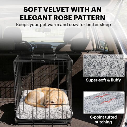 Lafyette. - US Based, Washable Faux Fur Dog Bed, Deluxe Plush Dog Crate Bed, Comfy Kennel Pad, Anti-Slip Pet Sleeping Mat, Soft Cozy Mattress for Large, Medium, Small Size Breed Dogs, 35" x 23", Grey in Saudi Arabia