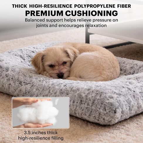 Lafyette. - US Based, Washable Faux Fur Dog Bed, Deluxe Plush Dog Crate Bed, Comfy Kennel Pad, Anti-Slip Pet Sleeping Mat, Soft Cozy Mattress for Large, Medium, Small Size Breed Dogs, 35" x 23", Grey in Saudi Arabia