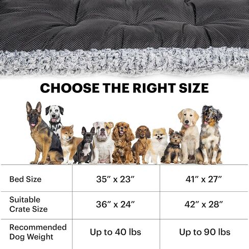 Lafyette. - US Based, Washable Faux Fur Dog Bed, Deluxe Plush Dog Crate Bed, Comfy Kennel Pad, Anti-Slip Pet Sleeping Mat, Soft Cozy Mattress for Large, Medium, Small Size Breed Dogs, 35" x 23", Grey in Saudi Arabia