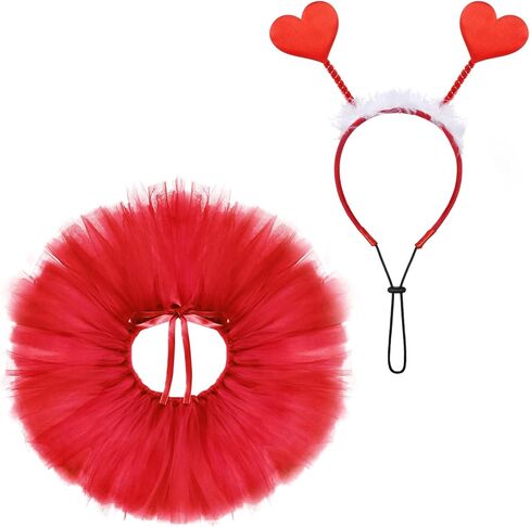 2Pcs Valentines Day Dog Costume Set Valentines Dog Tutu Dress with Red Heart Headband for Small Medium Pet Cat Dog for Valentine’s Day Holiday Party Outfit Accessories in Saudi Arabia