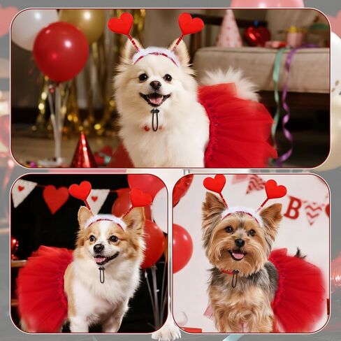 2Pcs Valentines Day Dog Costume Set Valentines Dog Tutu Dress with Red Heart Headband for Small Medium Pet Cat Dog for Valentine’s Day Holiday Party Outfit Accessories in Saudi Arabia