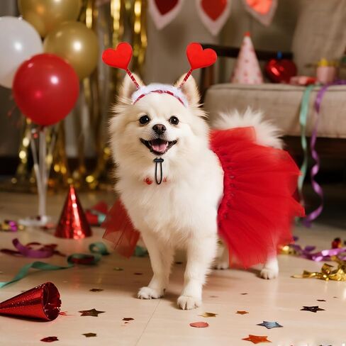 2Pcs Valentines Day Dog Costume Set Valentines Dog Tutu Dress with Red Heart Headband for Small Medium Pet Cat Dog for Valentine’s Day Holiday Party Outfit Accessories in Saudi Arabia