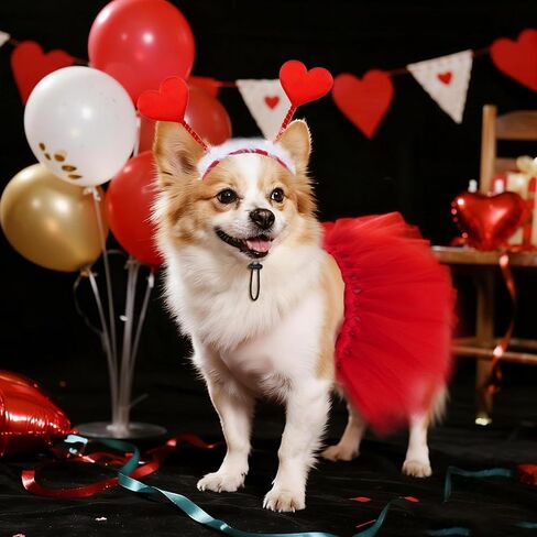 2Pcs Valentines Day Dog Costume Set Valentines Dog Tutu Dress with Red Heart Headband for Small Medium Pet Cat Dog for Valentine’s Day Holiday Party Outfit Accessories in Saudi Arabia
